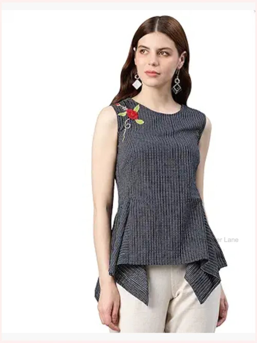 Sleeveless Embroidered Cotton Tunic Top Summer